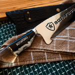 Faca de Churrasco Artesanal Personalizada BOTAFOGO | Aço Inox 420C com Cabo em Madeira e Resina + Bainha de Couro