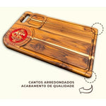 Tábua de Churrasco Personalizada com Escudo do Seu Time | Tábua de Carne em Madeira com Porta Molho e Canaletas