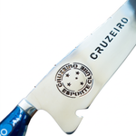 Faca de Churrasco Artesanal Personalizada CRUZEIRO | Aço Inox 420C com Cabo em Madeira e Resina + Bainha de Couro