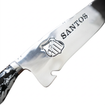 Faca de Churrasco Artesanal Personalizada SANTOS | Aço Inox 420C com Cabo em Madeira e Resina + Bainha de Couro