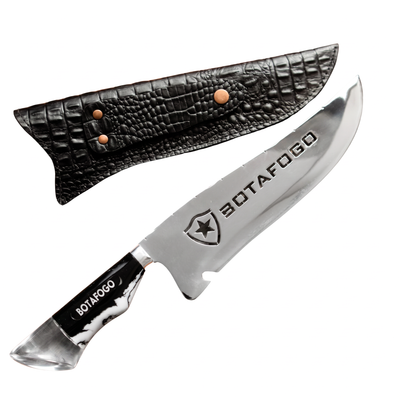 Faca de Churrasco Artesanal Personalizada BOTAFOGO | Aço Inox 420C com Cabo em Madeira e Resina + Bainha de Couro