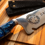Faca de Churrasco Artesanal Personalizada CRUZEIRO | Aço Inox 420C com Cabo em Madeira e Resina + Bainha de Couro