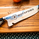 Faca de Churrasco Artesanal Personalizada BOTAFOGO | Aço Inox 420C com Cabo em Madeira e Resina + Bainha de Couro