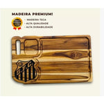 Tábua de Churrasco Personalizada com Escudo do Seu Time | Tábua de Carne em Madeira com Porta Molho e Canaletas
