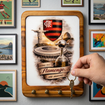 Porta Chaves De Parede Flamengo Decorativo Madeira E Resina Vermelho