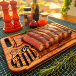 Tábua de Churrasco Personalizada SANTOS | Tábua de Carne em Madeira com Porta Molho e Canaletas