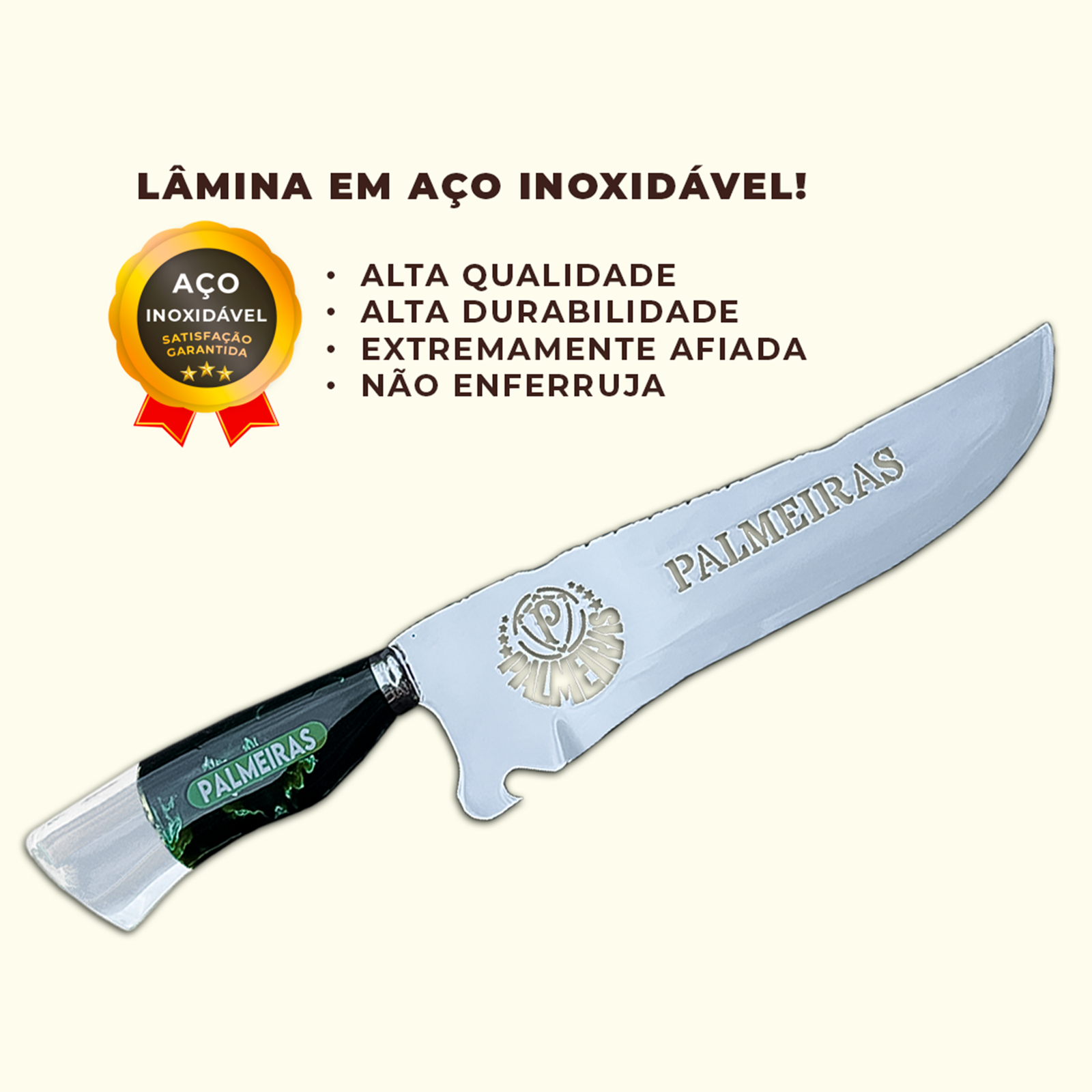 Faca Churrasco Personalizada Palmeiras Aço Inox Com Bainha - Imagem 3