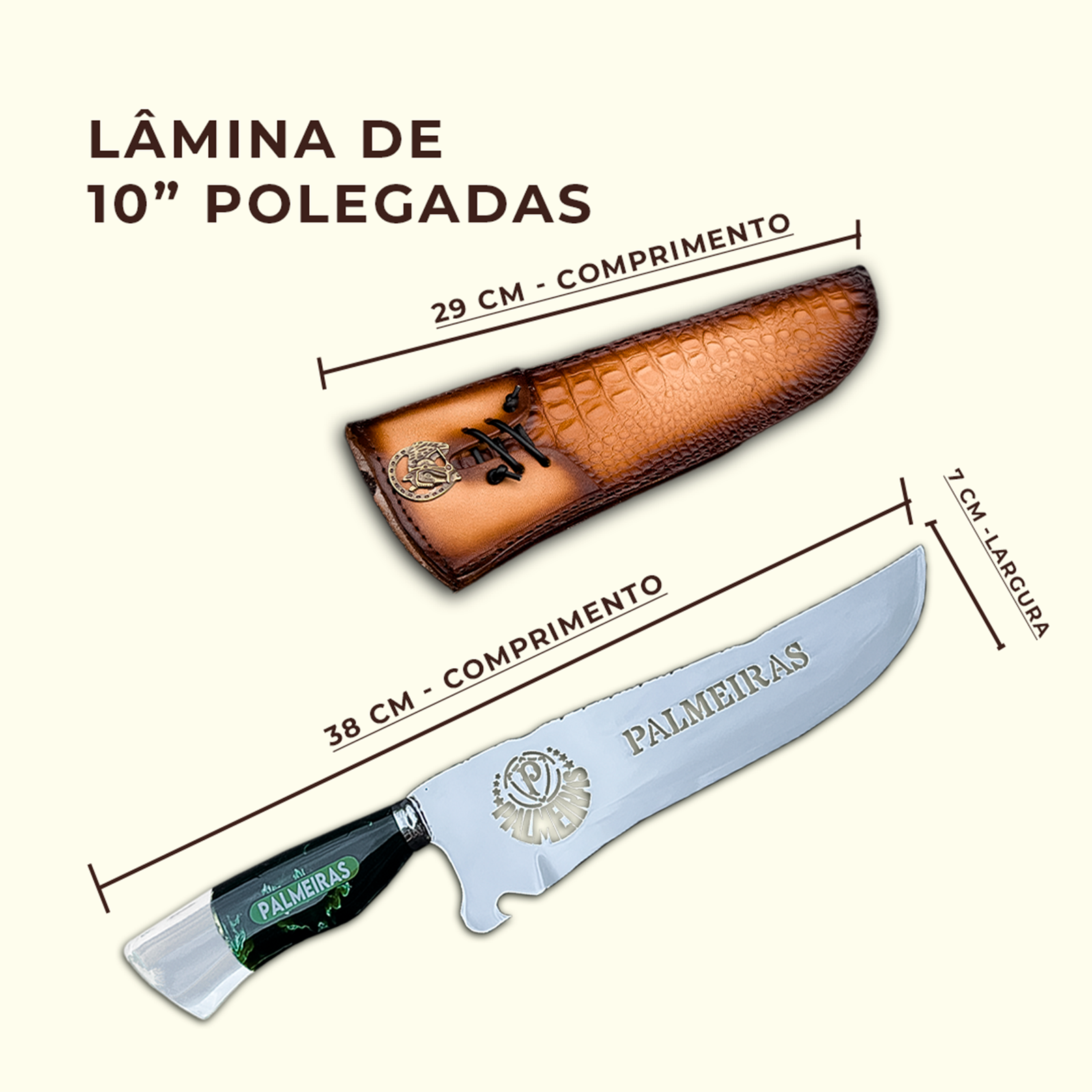 Faca Churrasco Personalizada Palmeiras Aço Inox Com Bainha - Imagem 4