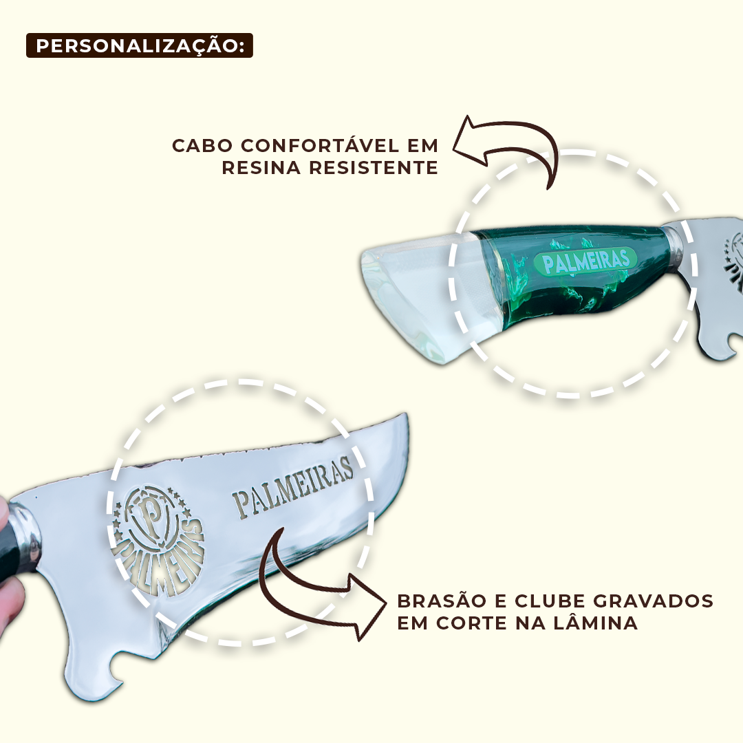 Faca Churrasco Personalizada Palmeiras Aço Inox Com Bainha - Imagem 5