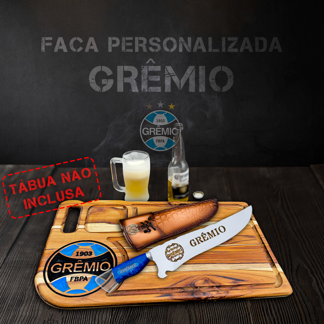Faca Churrasco Personalizada Grêmio Aço Inox + Bainha - Imagem 3