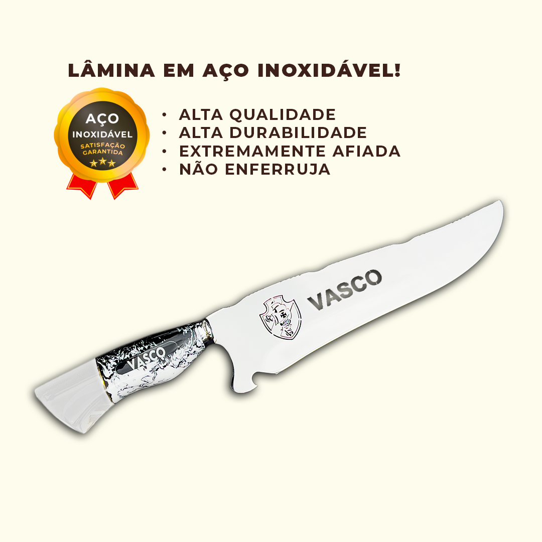 Faca Churrasco Personalizada Vasco 10 Pol Aço Inox - Imagem 4