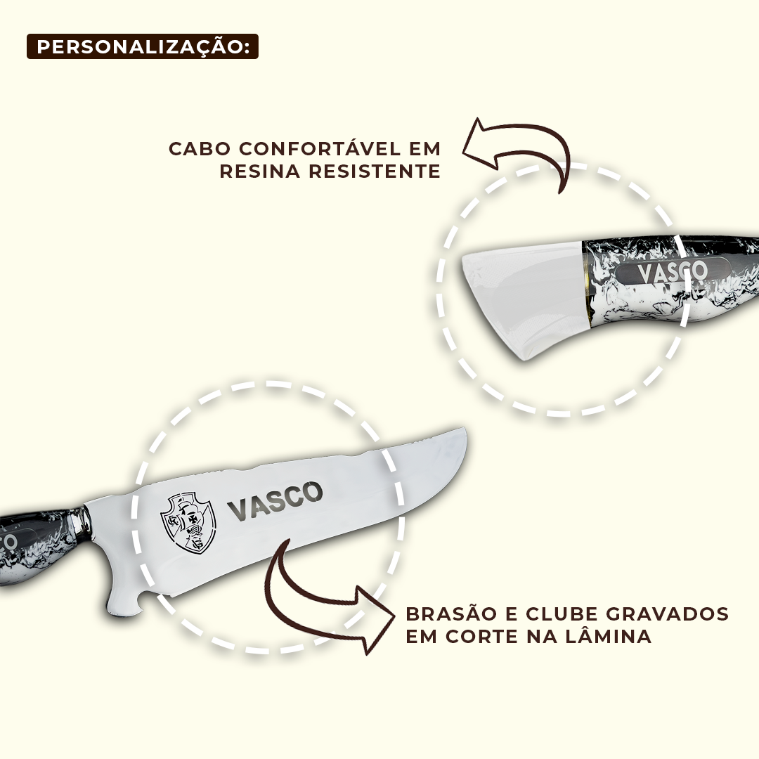 Faca Churrasco Personalizada Vasco 10 Pol Aço Inox - Imagem 6