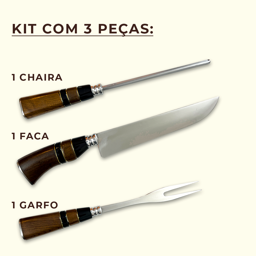 Kit Churrasco Faca + Garfo + Chaira Aço Inox Premium - Imagem 8